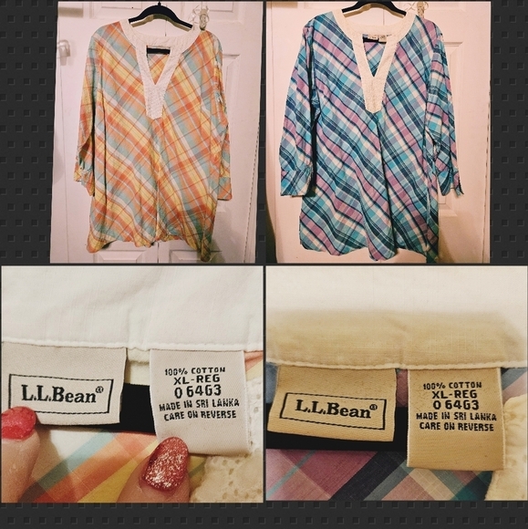 #305 LLBean- Orange or Purple V-Neck Plaid Tunic Tops- Sz. XL- - Picture 1 of 14